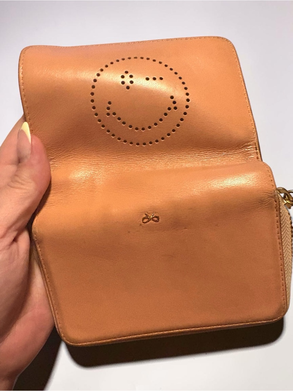 Anya Hindmarch Peach Leather Zip-Around Wallet with Perforated Smile 😉 - Picture 6 of 9